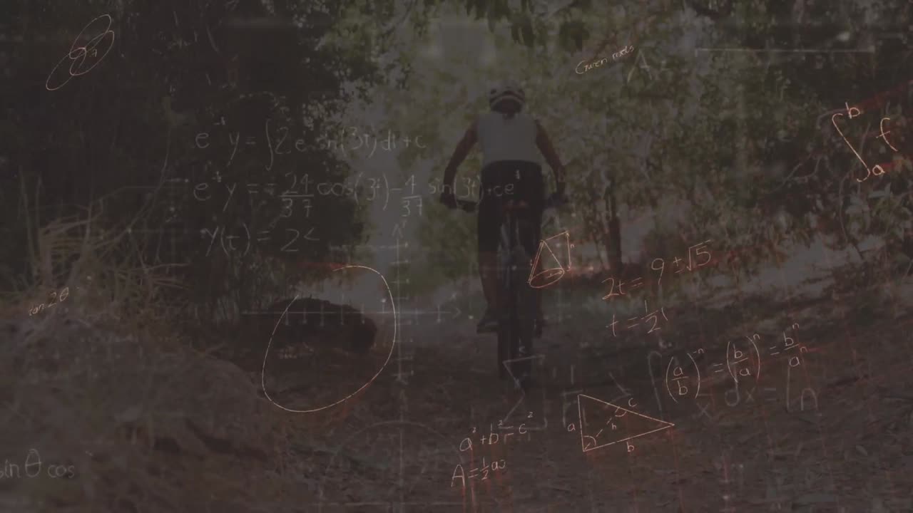 백인 남자가 자전거를 타고 있는 수학 방정식의 애니메이션