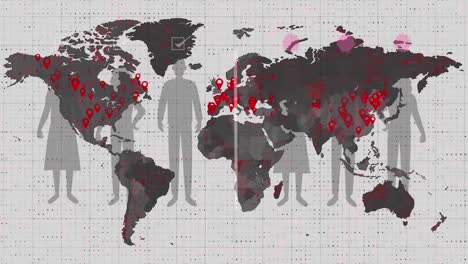 Animación-De-Células-Covid-19-Sobre-Siluetas-De-Personas-Y-Mapa-Mundial