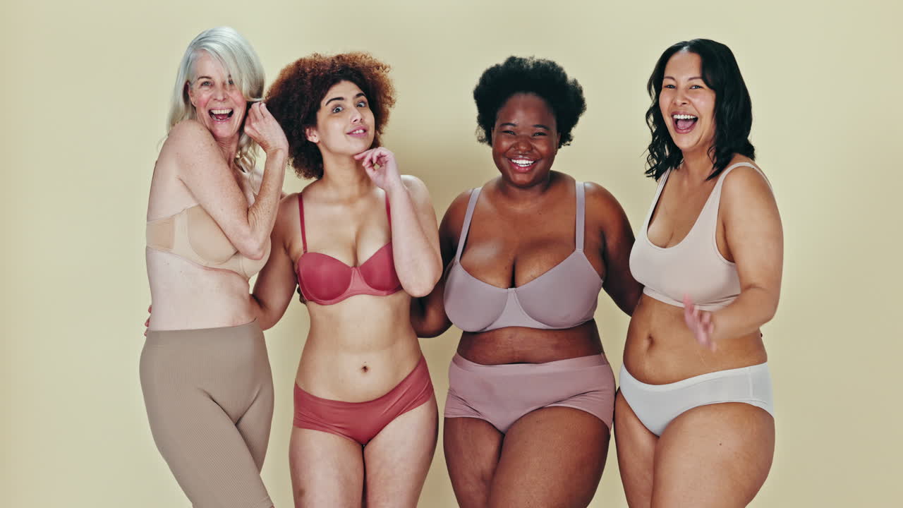 Body positive, diversity group and women excited