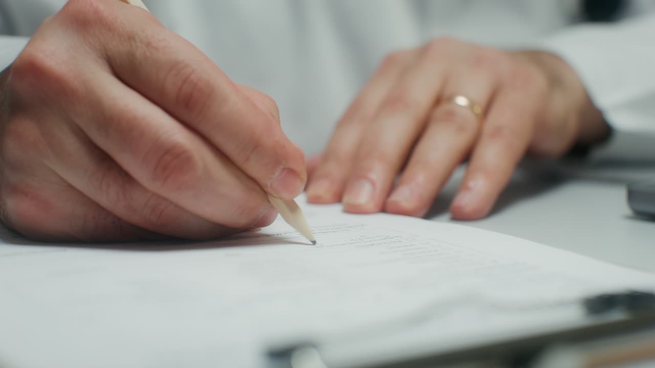 Person filling out a form