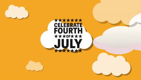 Animation-of-celebrate-fourth-of-july-text-over-cloud-on-orange-background