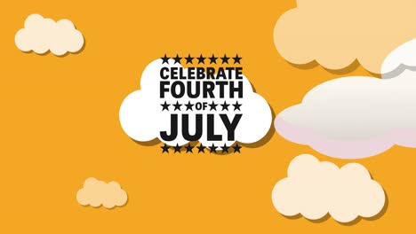 animación de celebrar el cuarto de julio texto sobre nube sobre fondo naranja