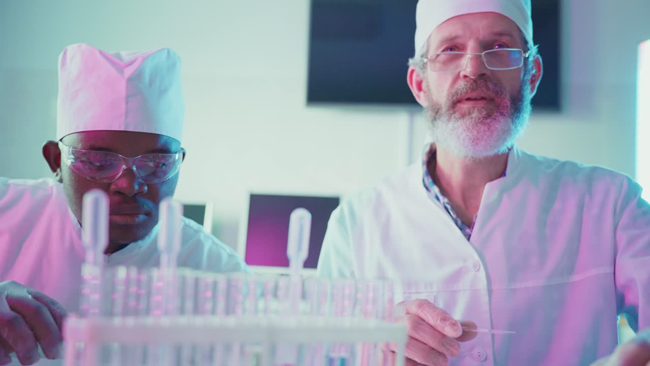 Diverse Male Scientists Working with Test Tubes in Modern Laboratory