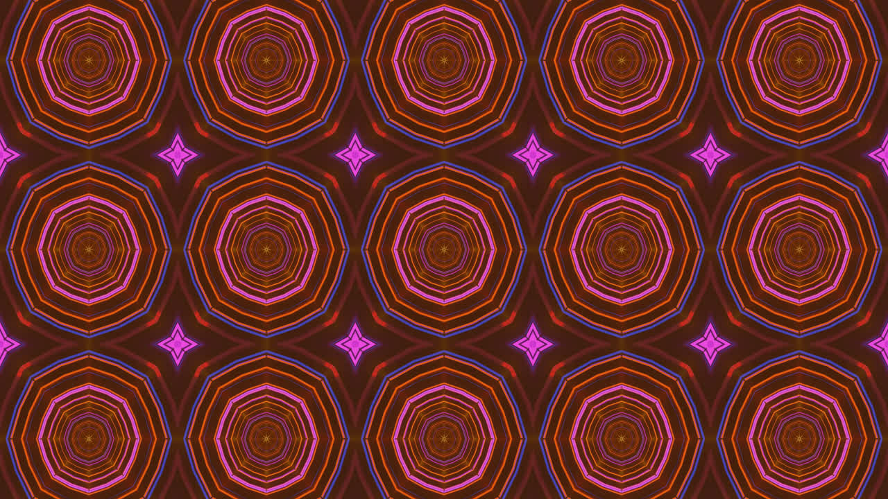 This screensaver showcases a seamless looping tunnel with vibrant geometric patterns. The colorful design creates a mesmerizing visual experience that captivates viewers