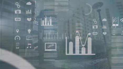 Animation-of-data-processing-with-icons-over-cityscape