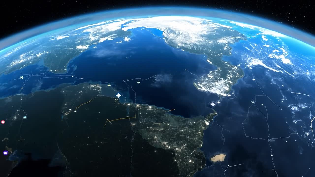 남미와 카리브해를 중심으로 우주에서 지구의 야간 풍경