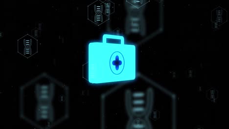animation of network of medical icons and data processing