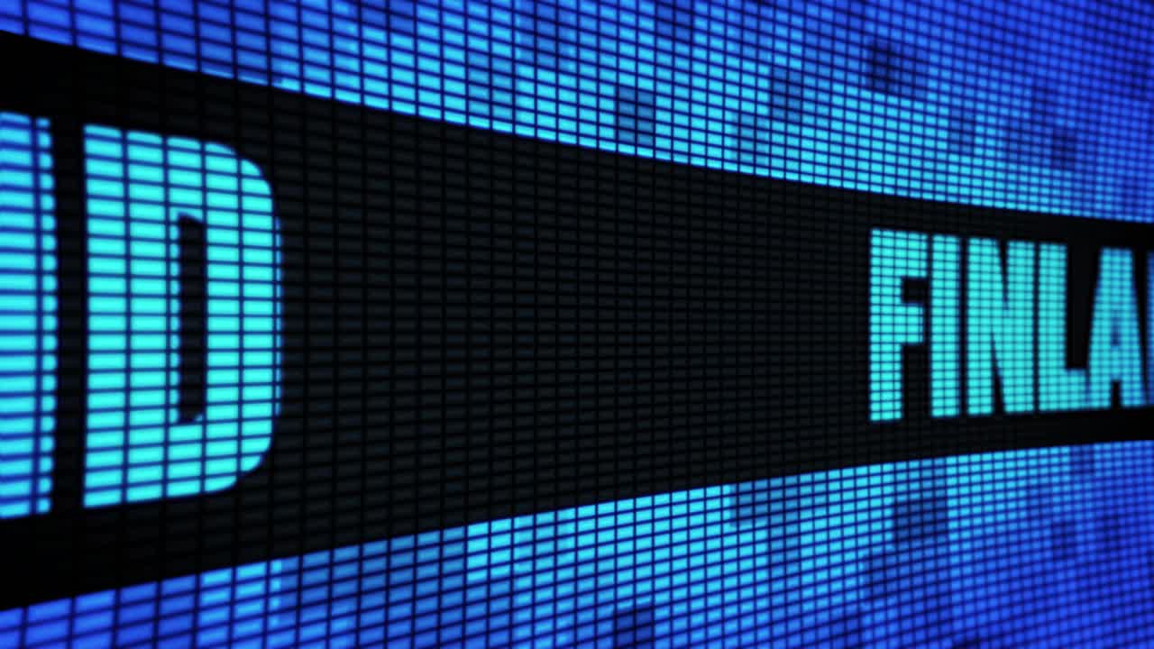 Finland displayed on a digital LED screen