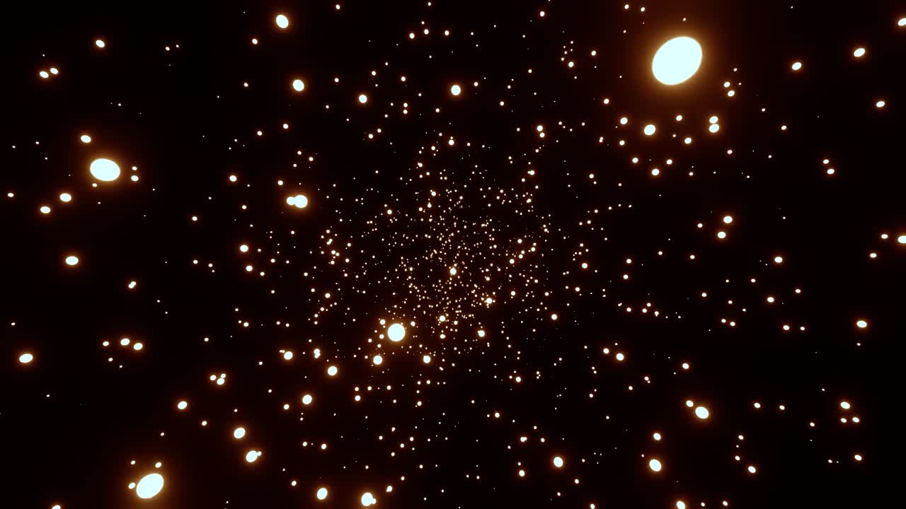 Gold dust particles glimmering on black background. 4K video animation. Footage gold particles background