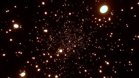 partículas de polvo de oro brillando en el fondo negro. animación de video 4k. imágenes partículas de oro de fondo