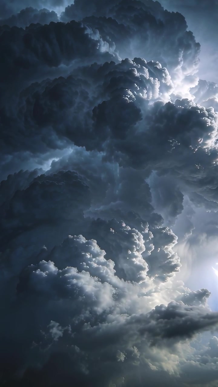 Vertical video: Reacting to flashes, cumulonimbus billowing and glinting in open sky, with virga