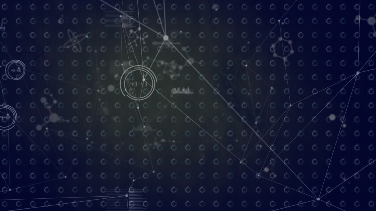 Animation eines Netzwerks von Verbindungen mit Symbolen über verschiedenen Daten
