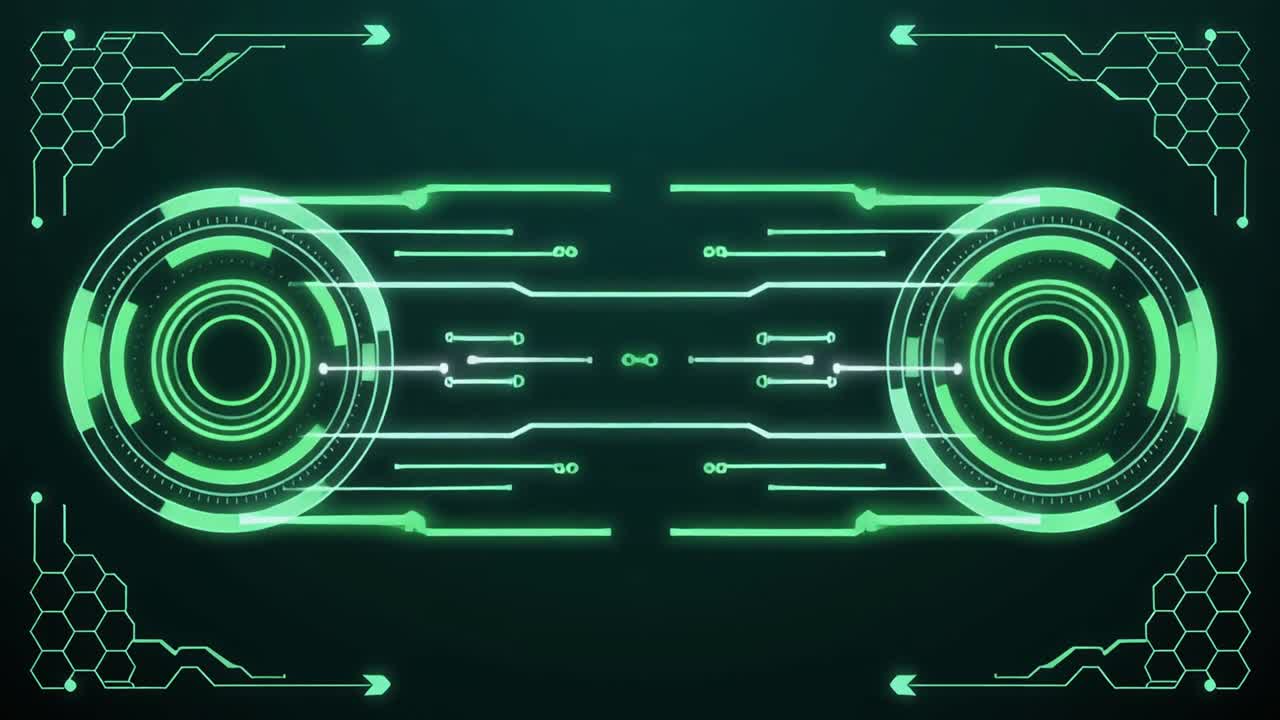 Futuristic Digital Interface with Green HUD Elements