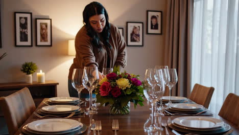 woman setting a beautiful table for dinner