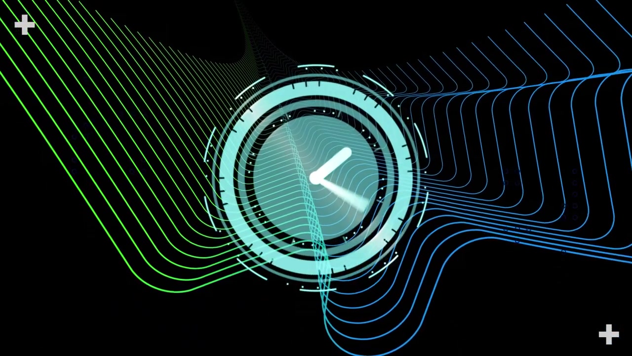 Animation of clock moving over shapes