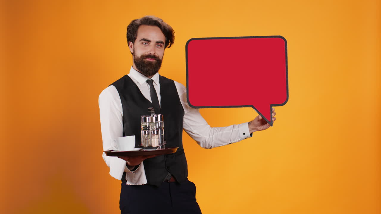 케이터링 직원이 연설 거품을 제시합니다.