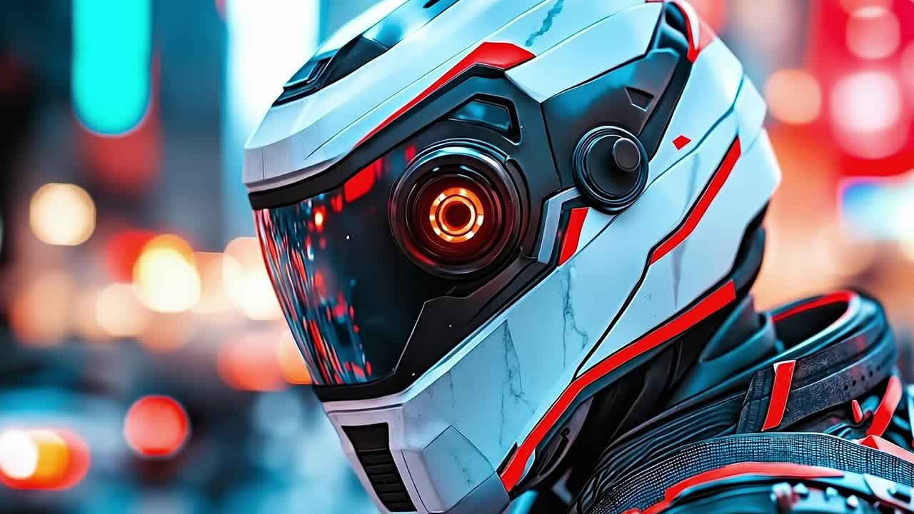 A close up of a person wearing a helmet with a camera on it