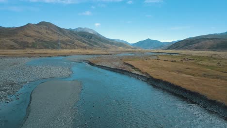 Epic-Flyover-of-Clarence-River-in-Canterbury-New-Zealand---Dolly-In-Shot