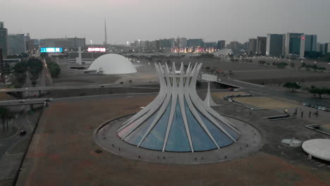 Drone-shot-approaching-Brasilia's-cathedral