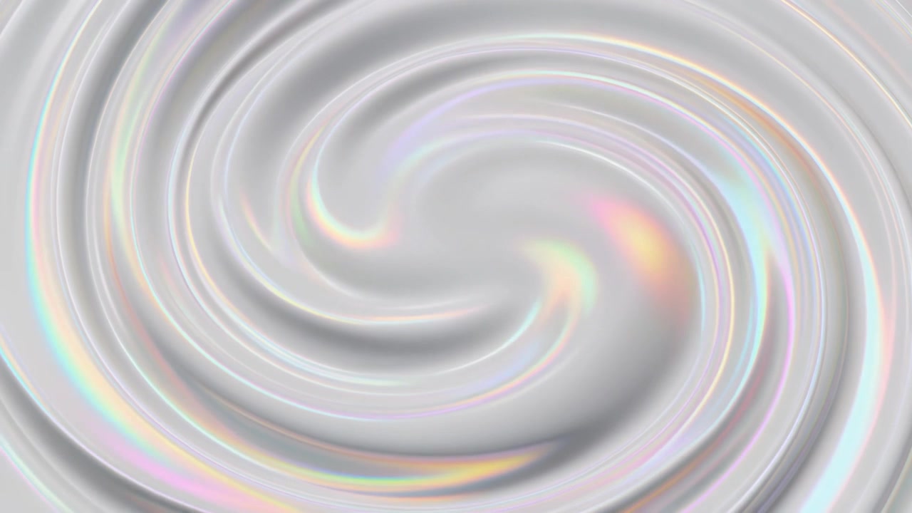 Liquido bianco astratto vorticoso con riflessi di luce iridescenti