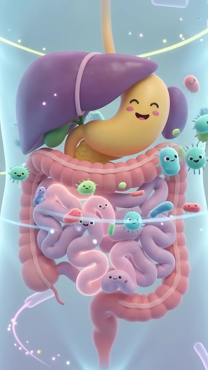 3D Animation of Human Digestive System with Friendly Probiotics