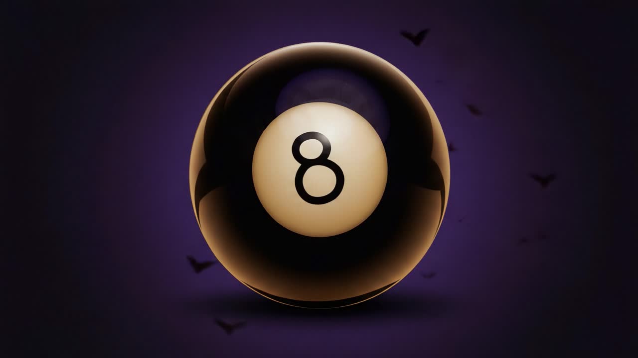 An Exploration of the Mystical Eight Ball: A Visual Journey Through the Secrets and Symbolism Behind the Iconic Fortune-Telling Device in a Dark, Enigmatic Setting