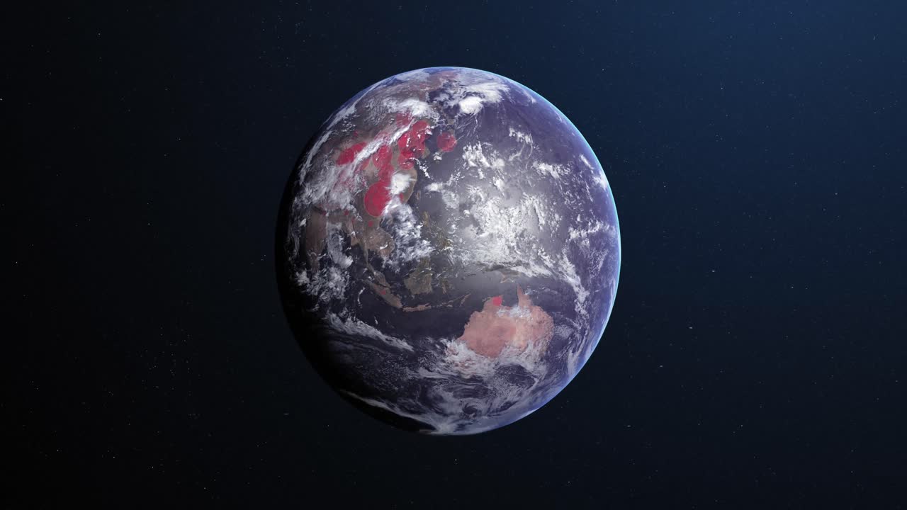 지구가 회전하고 파란색 어두운 배경에서 색을 바꾸는 애니메이션