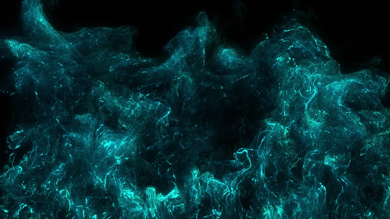 Abstract Teal Blue Energy Flowing on Black Background