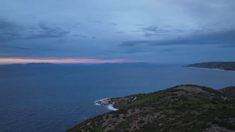 Aerial-hyperlapse-along-Rhodes-coastline-at-golden-hour-near-Kritinia-Castle