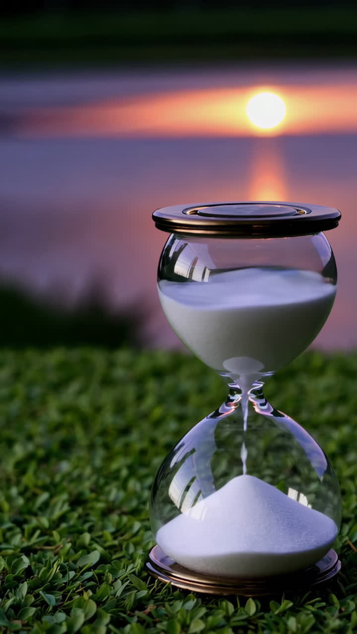 Hourglass at Sunset Over Water