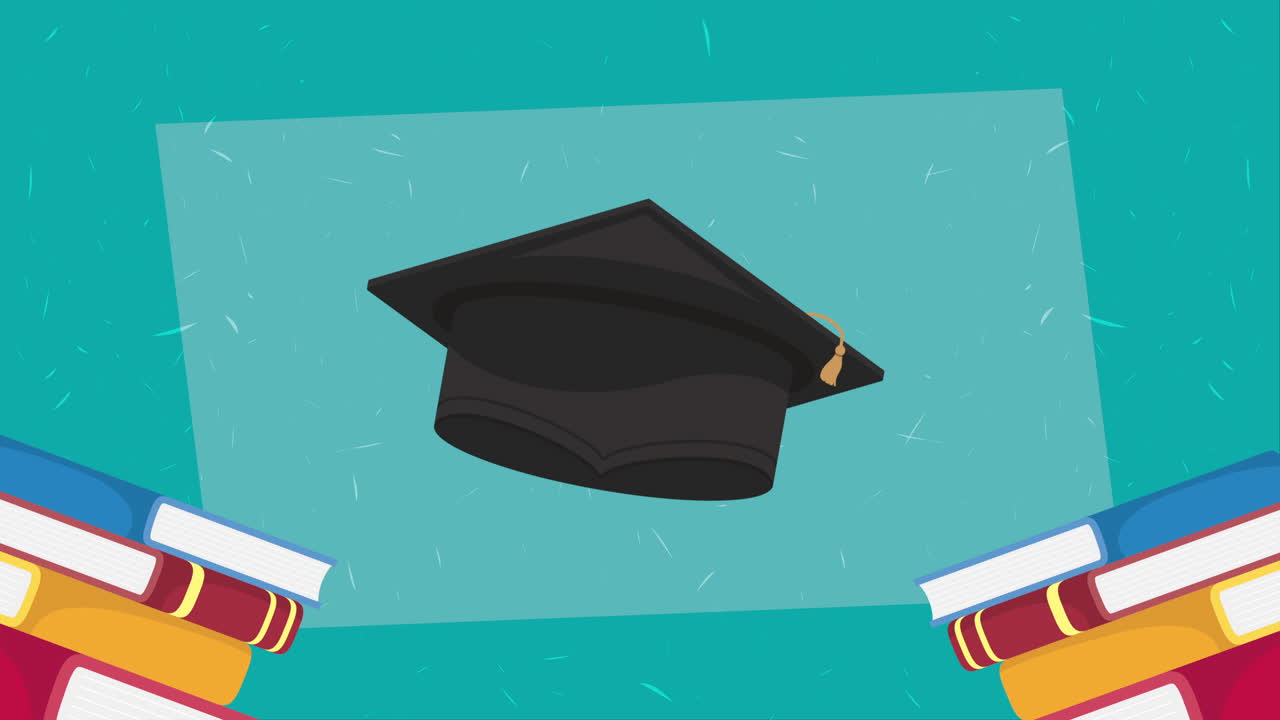 cappello di laurea con libri di animazione