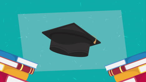 graduation hat with books animation