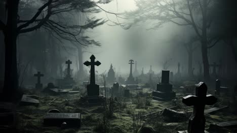 eerie graveyard scene with fog and silhouetted trees video. live desktop wallpaper
