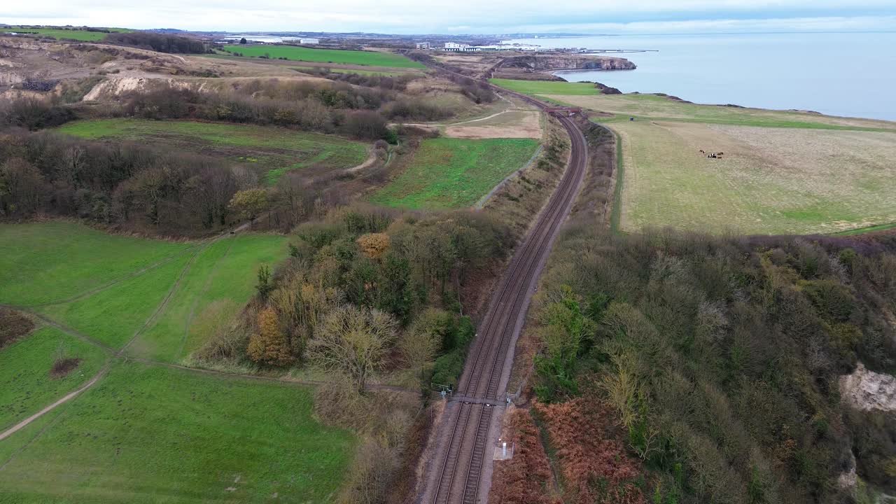 Aerial View of Train on Coastal Railway