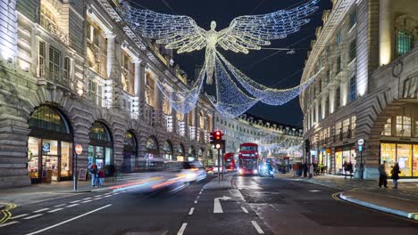london city night timelapse with xmas lights and decorations. regent street. england uk