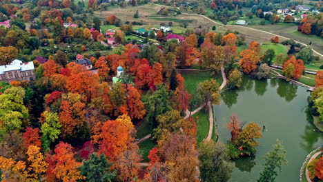 beautiful trees in autumn colored next to the cesis castle in latvia