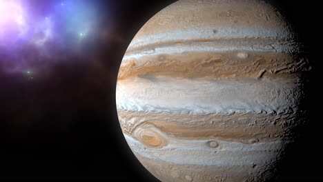 planeta júpiter con fondo de nubes nebulosas en el espacio