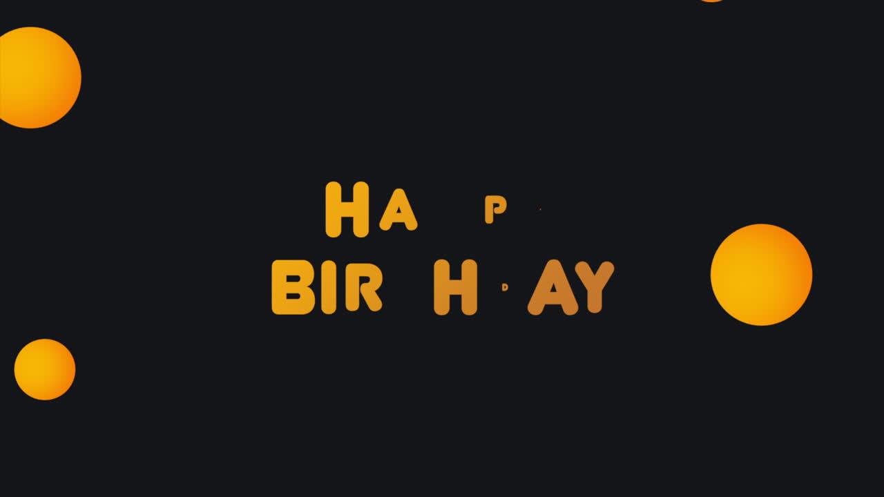 기하학적 범블이 있는 블랙 패션 및 미니멀리즘 배경의 애니메이션 소개 텍스트 생일 축하합니다