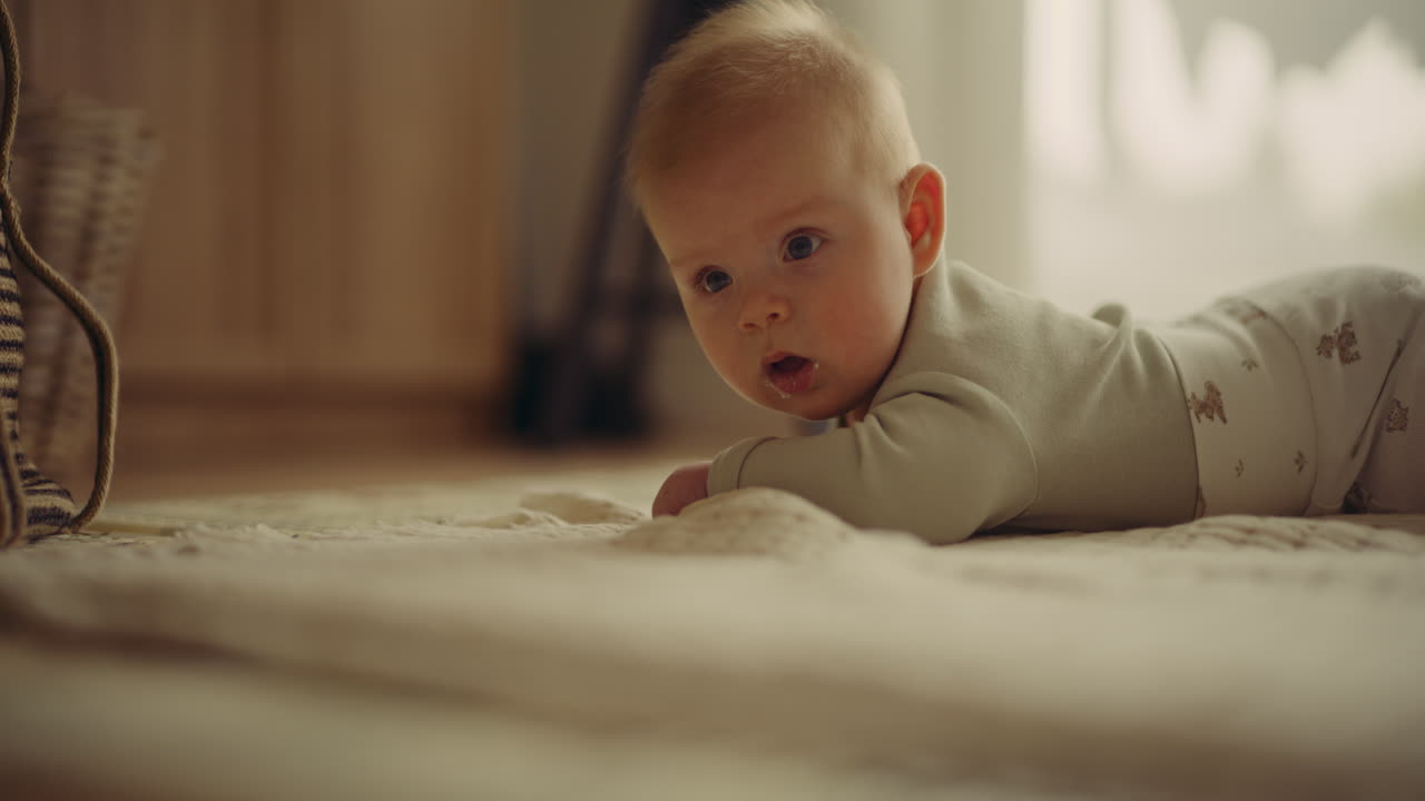 Baby lying on carpet