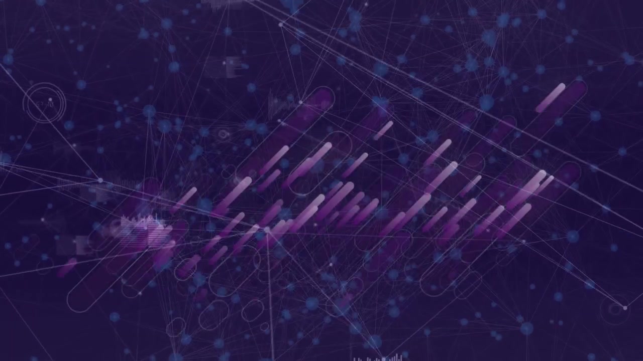 Animation of networks of connections over line map on purple background