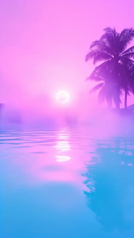 Neon Pink and Blue Tropical Sunset with Palm Trees