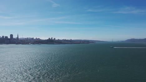 Aerial-drone-shot-flying-toward-the-Fisherman's-Wharf-in-San-Francisco