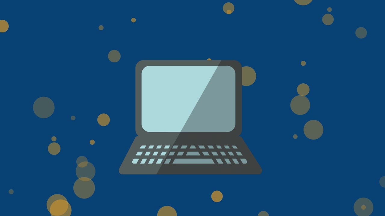 Animation av laptop och prickar på blå bakgrund