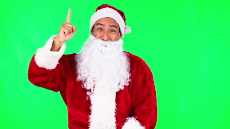 Navidad,-Santa-Y-Señalando-Con-El-Hombre-En-Verde