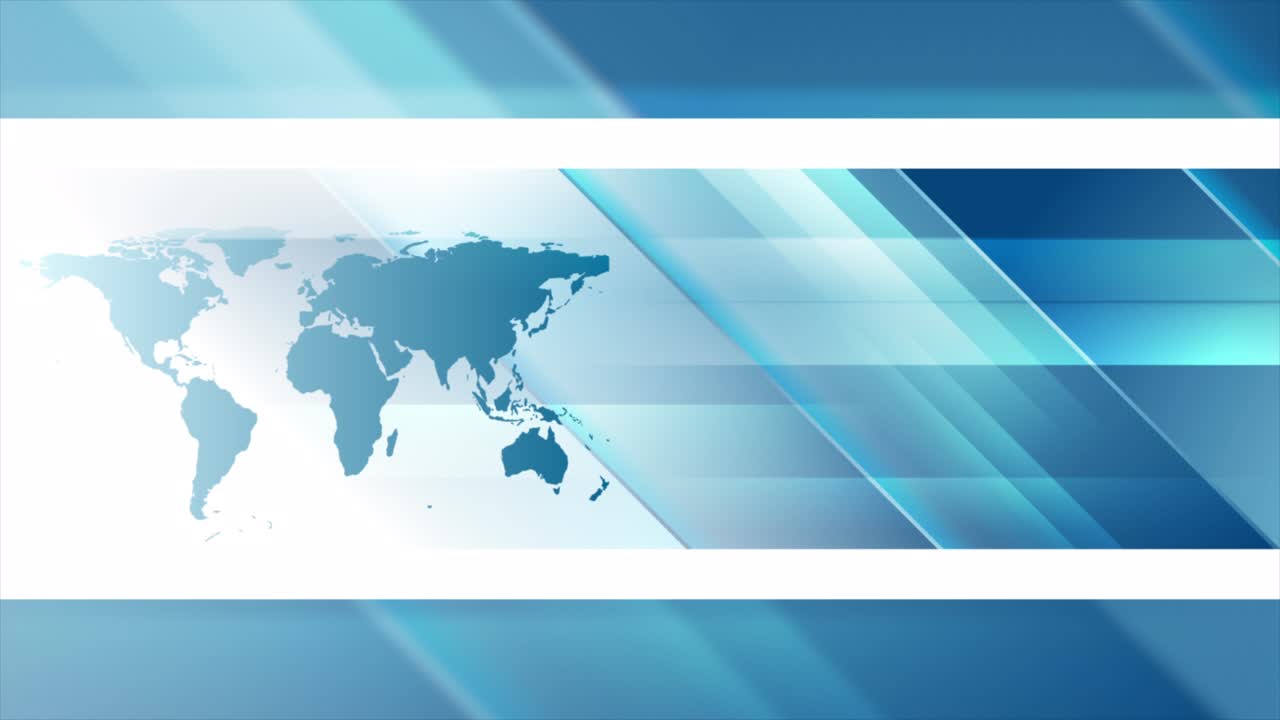 밝은 파란색 기하학 기술 모션 배경과 세계 지도