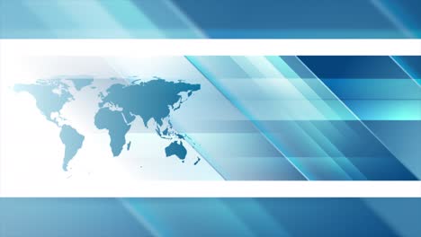 bright blue geometric tech motion background with world map