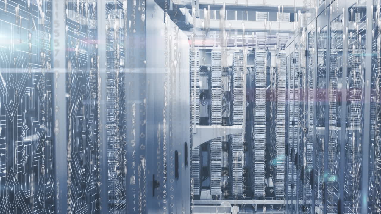 animatie van lichtsporen en plekken boven de serverruimte