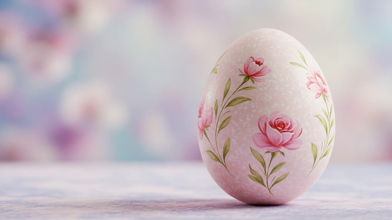 A Beautifully Decorated Pink Easter Egg Adorned with Floral Designs, Captured in a Softly Blurred Background, Perfectly Showcasing Elegant Artistry and Springtime Charm