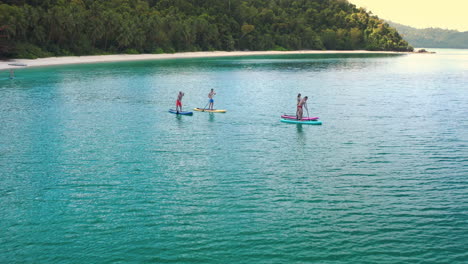 people paddleboarding in tropical turquoise waters