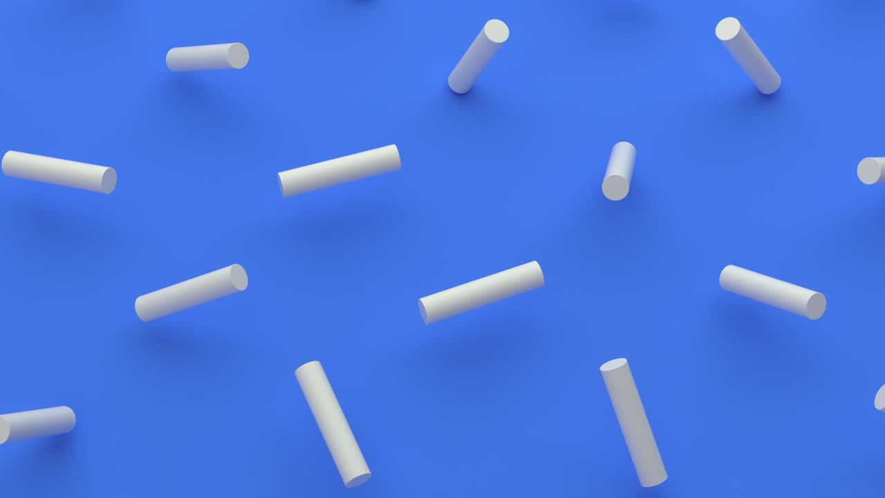 실린더의 기하학적 모양의 추상적인 구성, 파란 바탕에 색 배럴, 브랜드, 배너, 광고를 위한 현대적인 배경 디자인, 3d 루프 애니메이션, 4k uhd